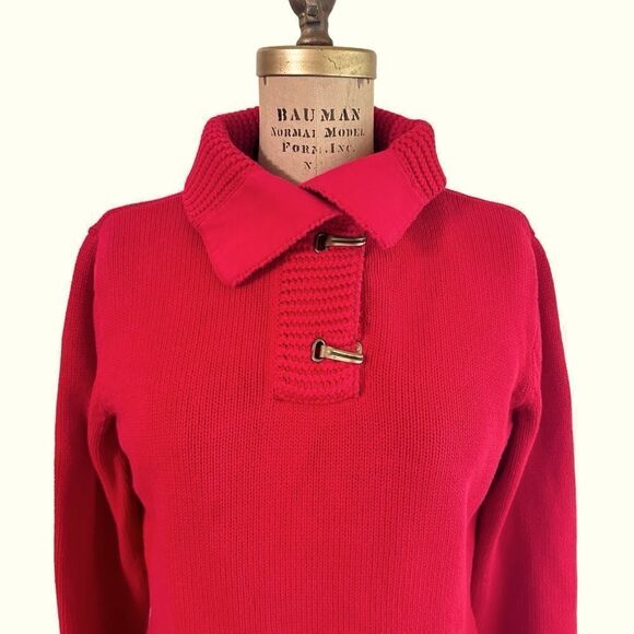 Vintage Ralph Lauren Jeans Red Knit sweater with clip fastening collar Medium - Picture 1 of 12